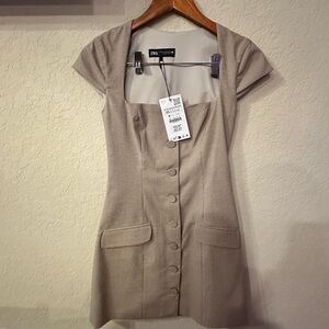 Zara Brown Sheath Mini Dress with Flutter Sleeves